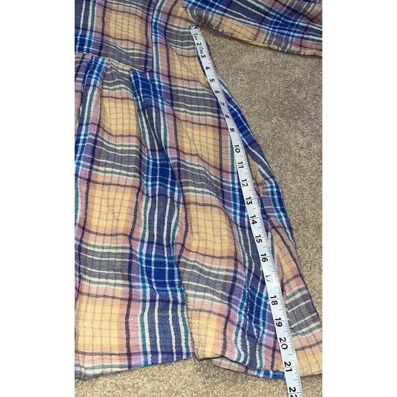 Free People (L) Voyage Shirtdress Plaid Gauzy textured in Sunrise Combo Pockets - Picture 9 of 16